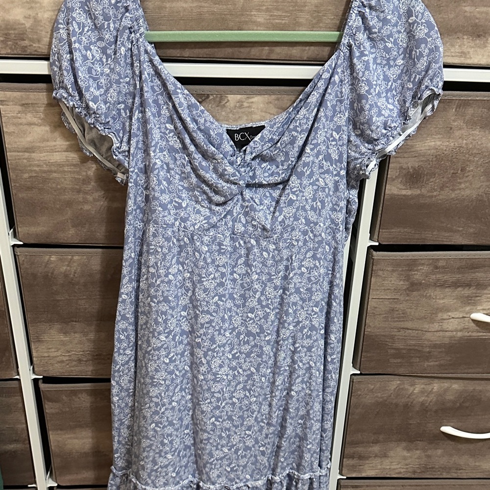 BCX Light Blue Floral Cowl Neck Mini Dress | Cottagecore Coquette Size XL